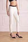 Tom Ford White cotton pants for women - contrasting elastic waistband with logo, zippers on trouser legs. 99% cotton, 1% elastane. elastic belt. Country of manufacture: Italy. Care: specialized cleaning - photo 3