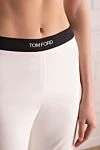 Tom Ford White cotton pants for women - contrasting elastic waistband with logo, zippers on trouser legs. 99% cotton, 1% elastane. elastic belt. Country of manufacture: Italy. Care: specialized cleaning - photo 5