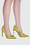 Women's bright yellow high-heeled shoes Tom Ford - logo on the insole. satin, leather. Heel height: 11 centimeters. Country of manufacture: Italy. Care: specialized cleaning - photo 2