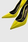 Tom Ford Women's bright yellow high-heeled shoes - logo on the insole. satin, leather. Heel height: 11 centimeters. Country of manufacture: Italy. Care: specialized cleaning - photo 5