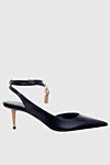 Tom Ford Black leather sandals for women - gold-plated decorative lock, pointed toe. genuine leather. buckle. Country of manufacture: Italy. Care: specialized cleaning - photo 1