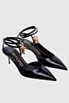 Tom Ford Women's black leather sandals with gold-plated lock - gold-plated decorative lock, pointed toe. genuine leather. buckle. Country of manufacture: Italy. Care: specialized cleaning - photo 3