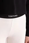 Tom Ford White leggings from modal for women - contrast belt with logo. 97% modal, 3% elastane. elastic belt. Country of manufacture: Italy. Care: specialized cleaning - photo 5