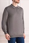 Zilli Long-sleeved polo from silk and cashmere gray for men - Contrasting lines. Long sleeve. 70% cashmere, 30% silk. Closure: Zipper. Country of manufacture: Italy. Care: specialized cleaning - photo 3