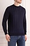 Zilli Men's jumper with a high stand-up collar made of cashmere and silk blue - Fantasy pattern. High collar stand. 60% cashmere, 40% silk. Country of manufacture: Italy. Care: specialized cleaning - photo 3