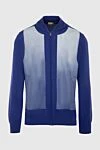 Zilli Men's cardigan made of cotton, silk and genuine leather, blue - Leather inserts, contrasting trim. 50% genuine leather, 25% silk, 25% cotton. Closure: Zipper. Country of manufacture: Italy. Care: specialized cleaning - photo 1