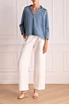 Women's classic-cut pants white Forte dei Marmi Couture - two side pockets, two back pockets. linen, cotton. zipper, button. Country of manufacture: Italy. Care: specialized cleaning - photo 2