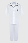 Prada White women's trouser suit made of viscose and elastane - contrast edging, logo. 79% cotton, 21% polyamide. Closure: buttons. Country of manufacture: Italy. Care: specialized cleaning - photo 1
