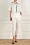 White women's trouser suit made of viscose and elastane Prada - contrast edging, logo. 79% cotton, 21% polyamide. Closure: buttons. Country of manufacture: Italy. Care: specialized cleaning - photo 2