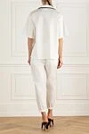 White women's trouser suit made of viscose and elastane Prada - contrast edging, logo. 79% cotton, 21% polyamide. Closure: buttons. Country of manufacture: Italy. Care: specialized cleaning - photo 4