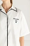 Prada White women's trouser suit made of viscose and elastane - contrast edging, logo. 79% cotton, 21% polyamide. Closure: buttons. Country of manufacture: Italy. Care: specialized cleaning - photo 5