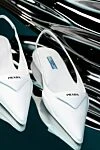 Prada Women's white leather shoes with black logo - triangular patch with logo. genuine leather. Country of manufacture: Italy. Care: specialized cleaning - photo 7