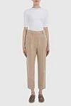 Beige viscose and linen pants for women Peserico - two pockets. 62% viscose, 38% linen. zipper. Country of manufacture: Italy. Care: specialized cleaning - photo 2