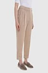 Peserico Beige viscose and linen pants for women - two pockets. 62% viscose, 38% linen. zipper. Country of manufacture: Italy. Care: specialized cleaning - photo 3