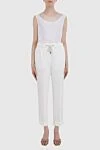 Women's white pants with tie cuffs Peserico - two pockets. 96% viscose, 4% elastane. drawstring. Country of manufacture: Italy. Care: specialized cleaning - photo 2