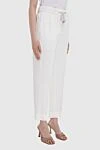 Peserico Women's white pants with tie cuffs - two pockets. 96% viscose, 4% elastane. drawstring. Country of manufacture: Italy. Care: specialized cleaning - photo 3