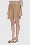 Peserico Women's beige shorts with cuffs - two pockets. 63% cotton, 32% polyester, 5% elastane. zipper, hook. Country of manufacture: Italy. Care: specialized cleaning - photo 3