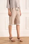 Peserico Women's beige long shorts - four pockets. 94% cotton, 6% elastane. elastic belt with lacing. Country of manufacture: Italy. Care: specialized cleaning - photo 3