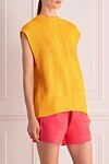 Erika Cavallini Yellow cotton jumper for women - sleeveless, textured knitwear. 100% cotton. Country of manufacture: Italy. Care: specialized cleaning - photo 3