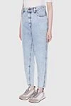 Brunello Cucinelli Blue cotton jeans for women - contrasting seams. three front pockets, two back pockets. 100% cotton. zipper, buttons. Country of manufacture: Italy. Care: specialized cleaning - photo 3