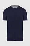 Brunello Cucinelli Футболка из хлопка синяя мужская - окантовка на воротнике и рукавах. 100% хлопок. Страна производитель: Италия. Уход: специализированная чистка - фото 1