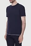 Brunello Cucinelli Футболка из хлопка синяя мужская - окантовка на воротнике и рукавах. 100% хлопок. Страна производитель: Италия. Уход: специализированная чистка - фото 3