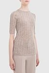 Brunello Cucinelli Beige jumper for women - textured knitwear, short sleeve. 47% polyamide, 45% linen, 8% polyester. Country of manufacture: Italy. Care: specialized cleaning - photo 3