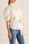 Zimmermann Women's blouse with a belt and pockets white - free sleeve, belt, chest pockets. cotton, linen. buttons. Country of manufacture: Italy. Care: specialized cleaning - photo 3