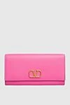 Valentino Women's wallet bright pink leather with logo - logo. 100% genuine leather. Fastener: button. Country of manufacture: Italy. Care: specialized cleaning - photo 1