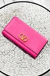 Women's wallet bright pink leather with logo Valentino - logo. 100% genuine leather. Fastener: button. Country of manufacture: Italy. Care: specialized cleaning - photo 4