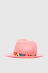 Valentino Women's cotton pink hat with multicolored ribbon - contrasting tape. 100% cotton. Country of manufacture: Italy. Care: specialized cleaning - photo 3