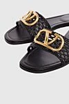 Valentino Шлепанцы из кожи черные женские - позолоченный логотип, сетчатый верх. кожа. Высота каблука: 2 см. Страна производитель: Италия. Уход: специализированная чистка - фото 5