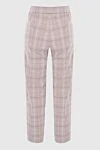 Women's beige plaid pants Panicale - checkered pattern. 48% wool, 40% cotton, 10% linen, 2% elastane. elastic belt. Country of manufacture: Italy. Care: specialized cleaning - photo 6