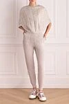 Women's knitted style beige pants Panicale - 98% cotton, 2% elastane. elastic belt. Country of manufacture: Italy. Care: specialized cleaning - photo 2