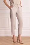 Panicale Women's cropped pants with ties in beige - 52% wool, 45% viscose, 3% elastane. elastic belt, drawstring. Country of manufacture: Italy. Care: specialized cleaning - photo 3