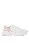 Dolce & Gabbana Women's leather sneakers with pink inserts in white - contrasting inserts, perforation. leather. lacing. Country of manufacture: Italy. Care: specialized cleaning - photo 1