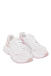 Dolce & Gabbana Women's leather sneakers with pink inserts in white - contrasting inserts, perforation. leather. lacing. Country of manufacture: Italy. Care: specialized cleaning - photo 3