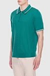 Cesare di Napoli Silk polo green for men - Textured pattern, contrasting stripes on the collar and cuffs. 100% silk. Closure: Zipper. Country of manufacture: Italy. Care: specialized cleaning - photo 3