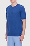 Cesare di Napoli Short sleeve silk jumper blue for men - Textured pattern stripe. Short sleeve. 100% silk. Country of manufacture: Italy. Care: specialized cleaning - photo 3