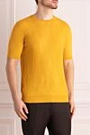 Cesare di Napoli Short sleeve jumper made of silk and cotton yellow for men - Short sleeve. 50% silk, 50% cotton. Country of manufacture: Italy. Care: specialized cleaning - photo 3