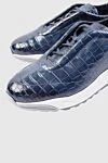 Santoni Crocodile leather sneakers blue for men - logo, contrast sole. 100% crocodile skin. lacing. Country of manufacture: Italy. Care: specialized cleaning - photo 5