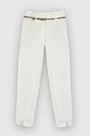 Peserico Women's linen white pants with a thin belt - contrasting belt. four pockets. 100% linen. zipper, belt. Country of manufacture: Italy. Care: specialized cleaning - photo 1