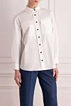 Peserico Women's loose-fit blouse with pockets white - free cut. cotton, polyester, elastane. buttons. Country of manufacture: Italy. Care: specialized cleaning - photo 3