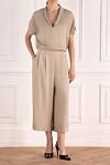 Beige viscose jumpsuit for women Fabiana Filippi - Closure: zipper. 100% viscose. two side pockets. Country of manufacture: Italy. Care: specialized cleaning - photo 2