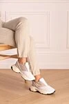 Women's sneakers with beige inserts in white Fabiana Filippi - contrasting inserts. linen, polyamide. lacing. Country of manufacture: Italy. Care: specialized cleaning - photo 2