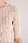 Brunello Cucinelli Beige jumper for women - textured knitwear, short sleeve. 47% polyamide, 45% linen, 8% polyester. Country of manufacture: Italy. Care: specialized cleaning - photo 5