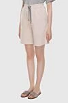 Brunello Cucinelli Beige cotton shorts for women - one pocket. 100% cotton. elastic belt with lacing. Country of manufacture: Italy. Care: specialized cleaning - photo 3