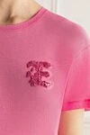 Ermanno Scervino Women's cotton pink t-shirt with logo made of sequins - logo. 100% cotton. Country of manufacture: Italy. Care: specialized cleaning - photo 5