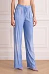 Ermanno Scervino Women's loose-fit pants light blue - free cut. 100% viscose. drawstring. Country of manufacture: Italy. Care: specialized cleaning - photo 3