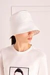 Panama hat for women white with embroidered logo and large edge Ermanno Scervino - Logo. 100% polyester. Country of manufacture: Italy. Care: specialized cleaning - photo 2